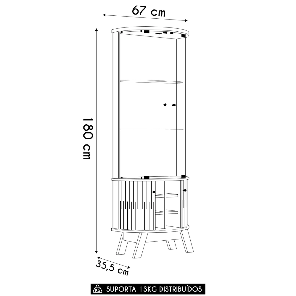 Cristaleira de Vidro Com LED 67cm Melina Z10 Cumaru/Opala - Mpozenato