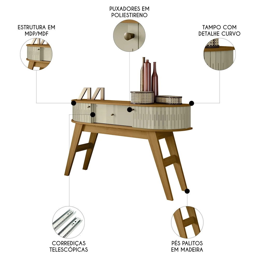 Aparador Sala de Estar 136cm Pés Retrô Gil Z10 Cumaru/Opala - Mpozenato
