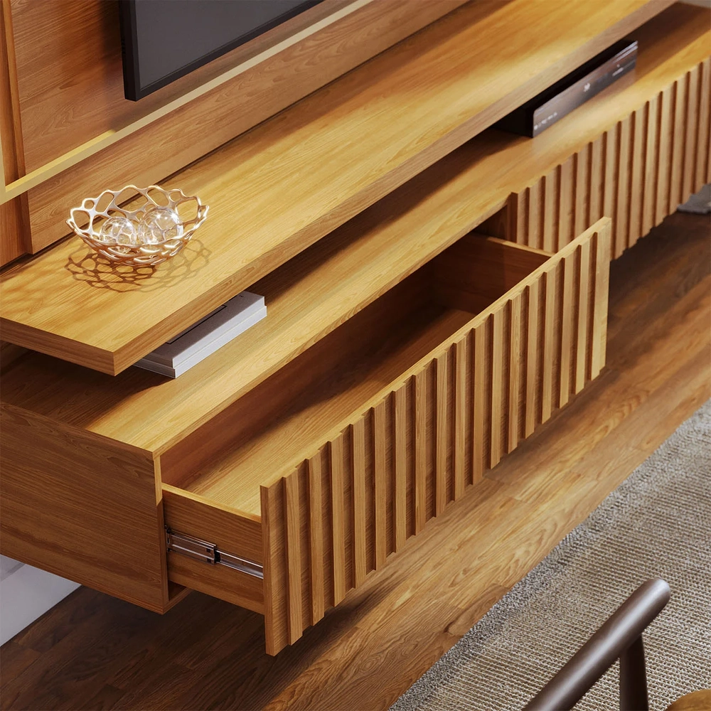 Estante Painel Para TV 75 Pol 216cm Mical Z10 Cumaru - Mpozenato