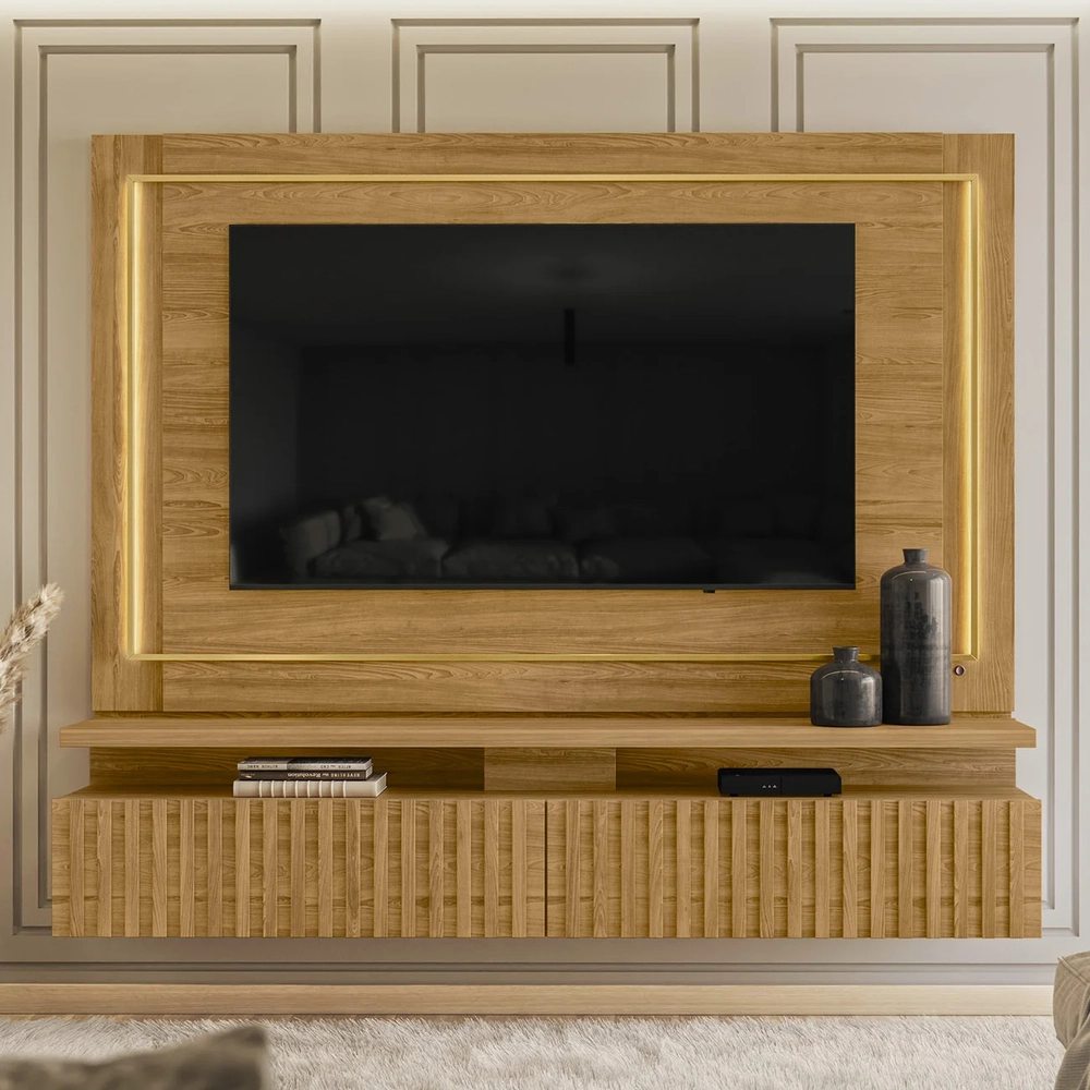 Estante Painel Para TV 75 Pol 216cm Mical Z10 Cumaru - Mpozenato