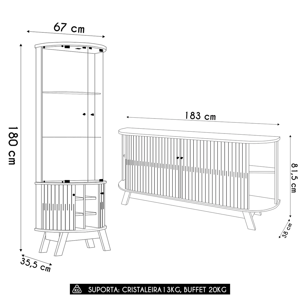 Cristaleira de Vidro Melina e Buffet Monica Z10 Off/Cinamomo - Mpozenato