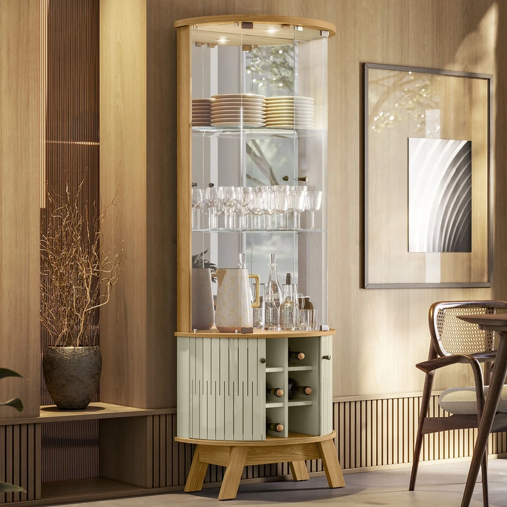 Cristaleira de Vidro Melina e Buffet Monica Z10 Cumaru/Opala - Mpozenato