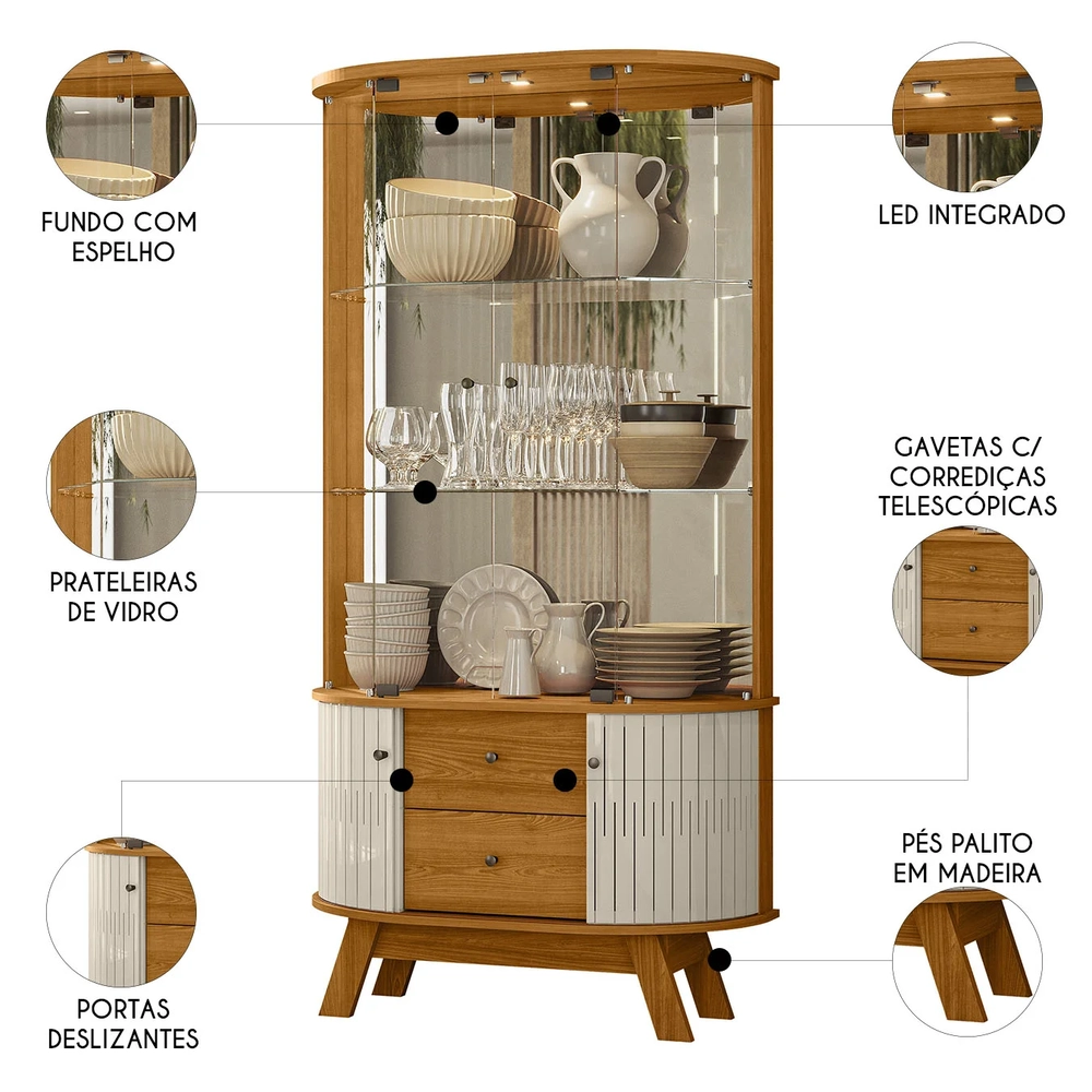 Cristaleira de Vidro Eva e Buffet Monica Z10 Off/Cinamomo - Mpozenato