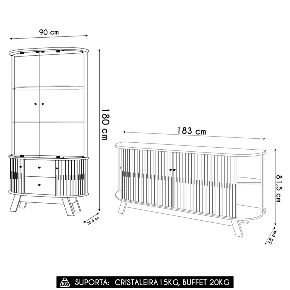 Cristaleira de Vidro Eva e Buffet Monica Z10 Off/Cinamomo - Mpozenato
