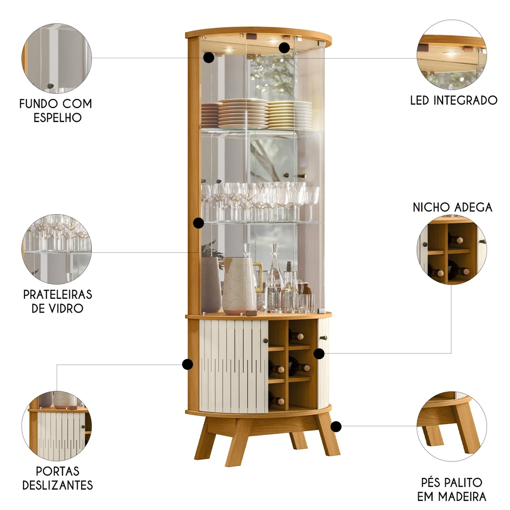 Cristaleira de Vidro Melina e Buffet Toni Z10 Off/Cinamomo - Mpozenato