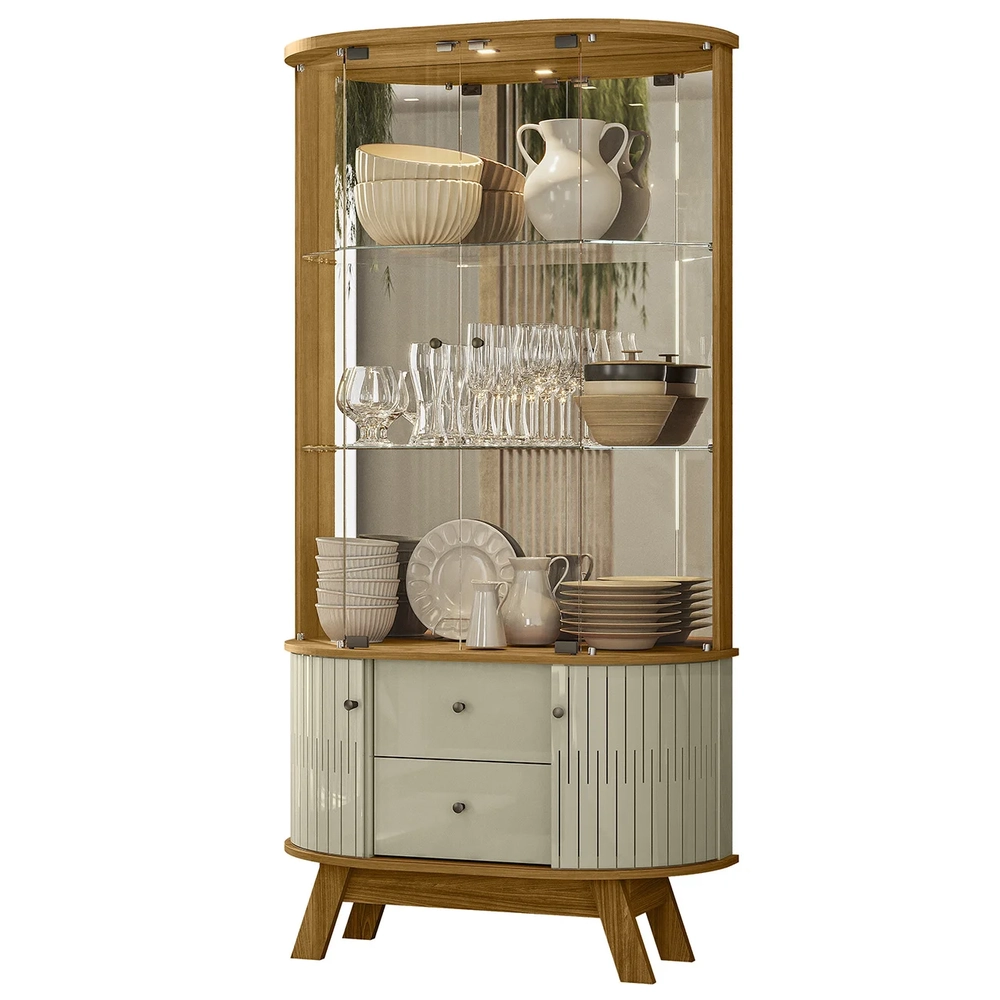 Cristaleira de Vidro Eva e Buffet Monica Z10 Cumaru/Opala - Mpozenato