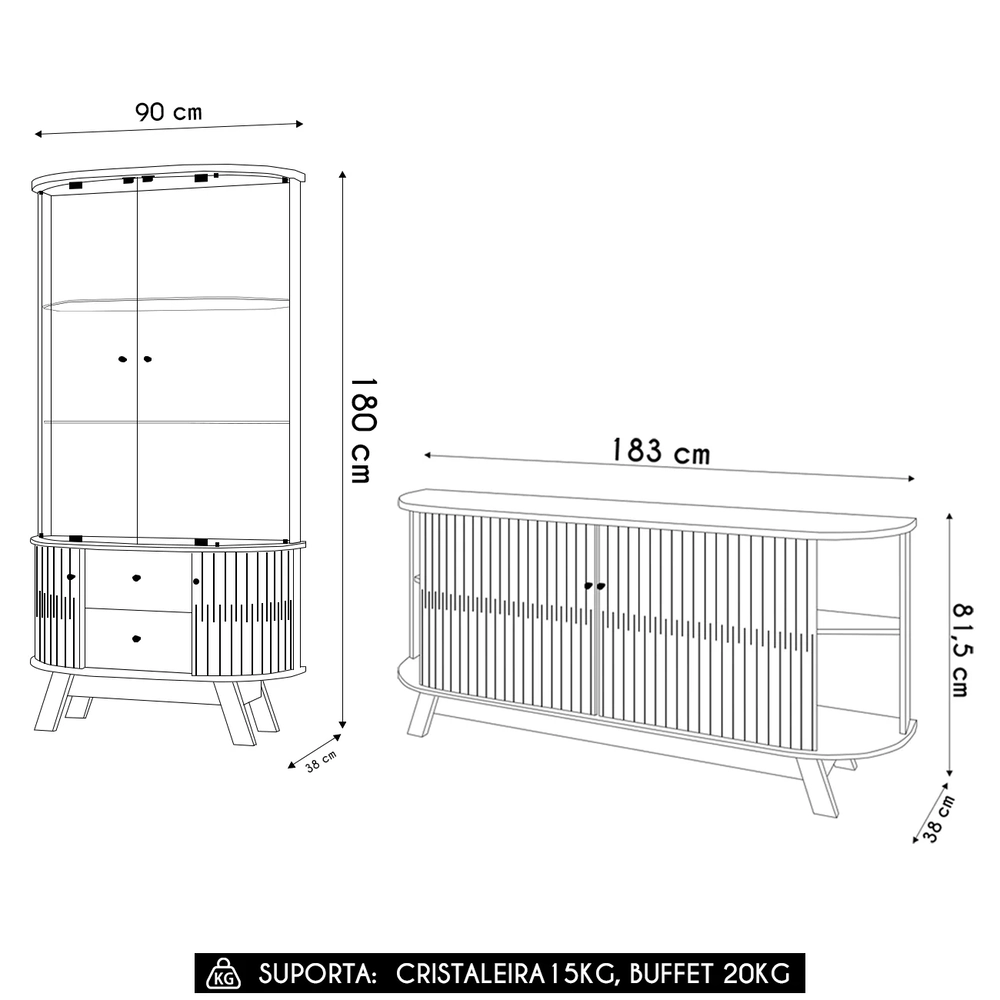 Cristaleira de Vidro Eva e Buffet Monica Z10 Cumaru/Opala - Mpozenato