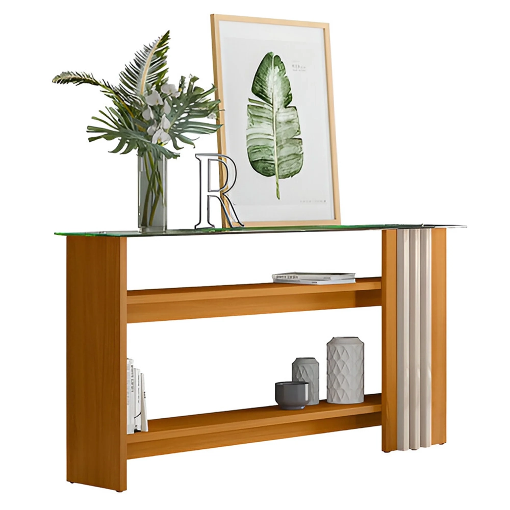 Mesa de Centro e Aparador Ripado Fire Z10 Off White/Cinamomo - Mpozenato