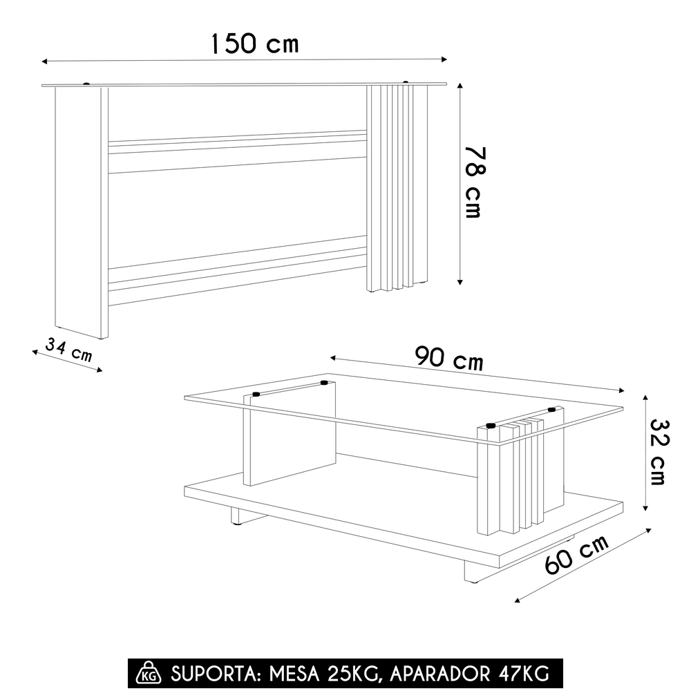 Mesa de Centro e Aparador Ripado Fire Z10 Cumaru/Opala - Mpozenato