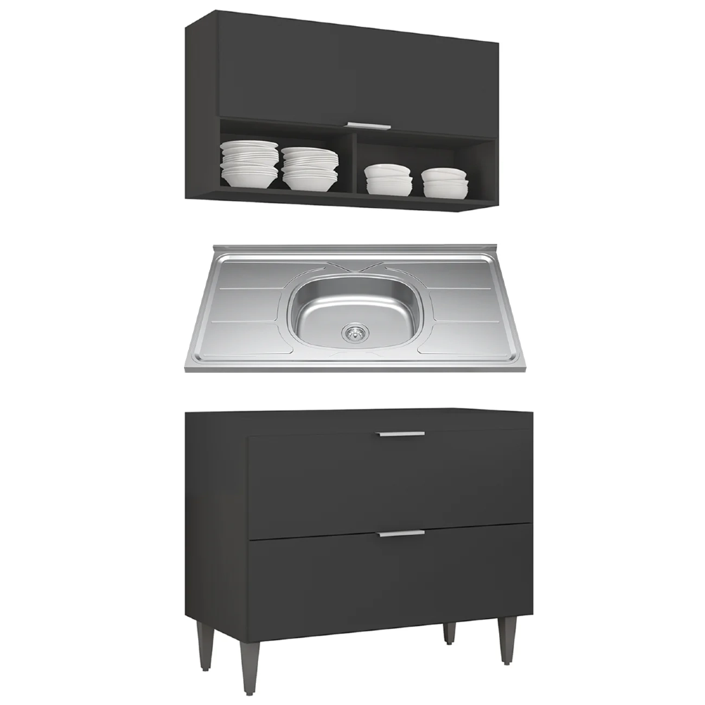 Armário de Cozinha CP01 Com Pia 100cm Pérola Z34 Preto - Mpozenato