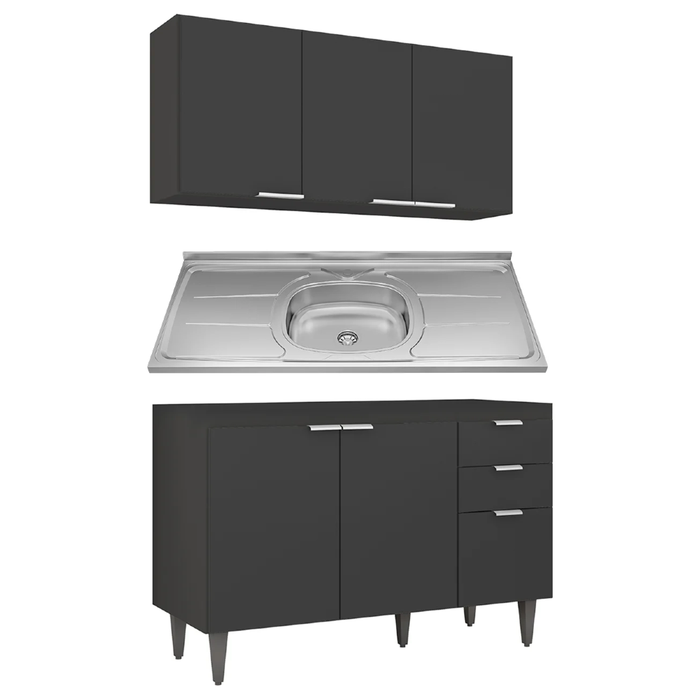 Armário de Cozinha CP01 Com Pia 120cm Pérola Z34 Preto - Mpozenato