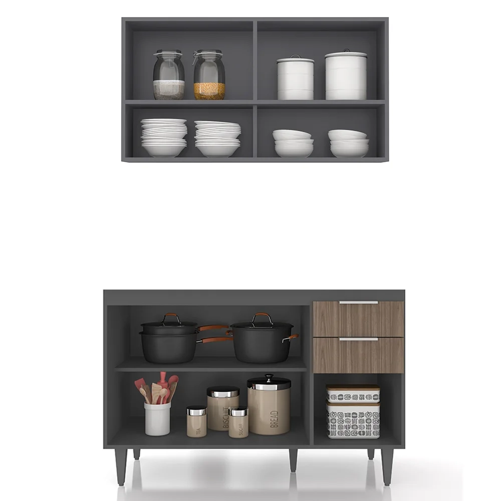 Armário de Cozinha CP01 Com Pia 120cm Pérola Z34 Grafite/Freijó - Mpozenato