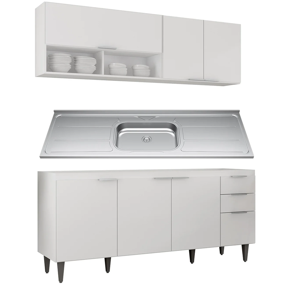 Armário de Cozinha CP01 Com Pia 180cm Pérola Z34 Branco     - Mpozenato