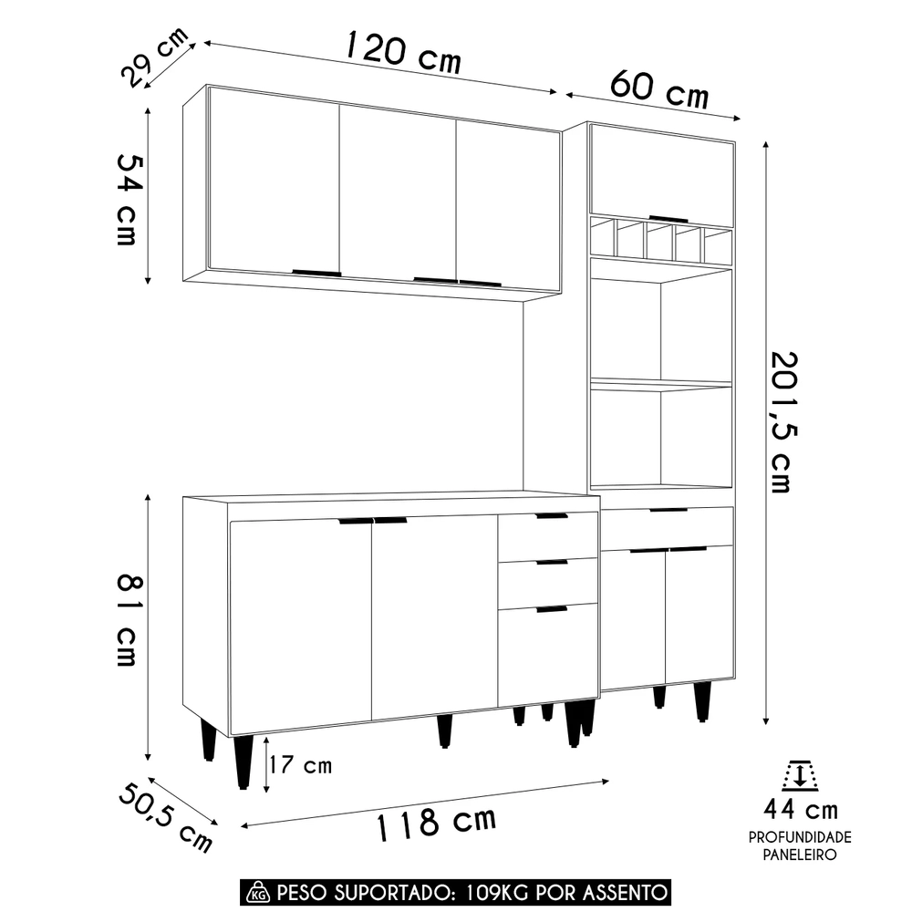 Armário de Cozinha CP02 Para Pia 120cm Pérola Z34 Branco    - Mpozenato
