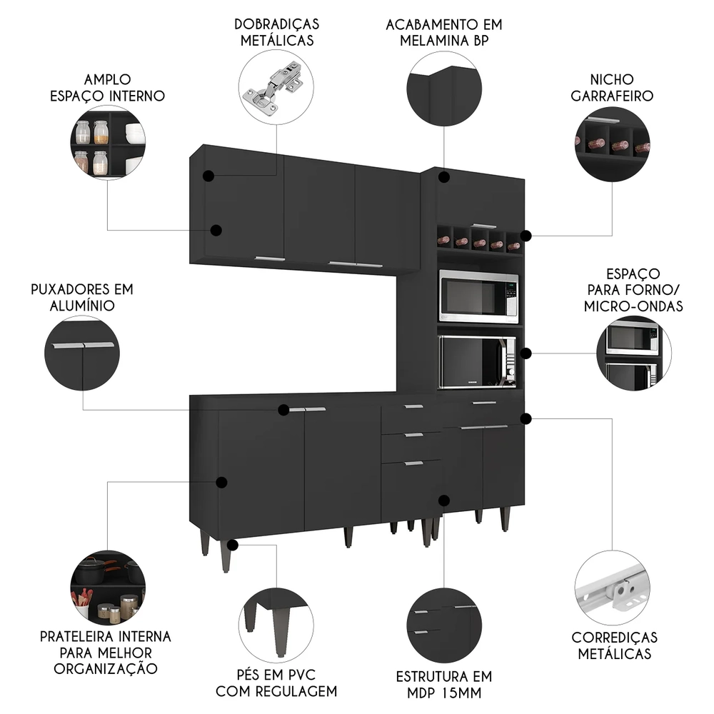Armário de Cozinha CP02 Para Pia 120cm Pérola Z34 Preto     - Mpozenato