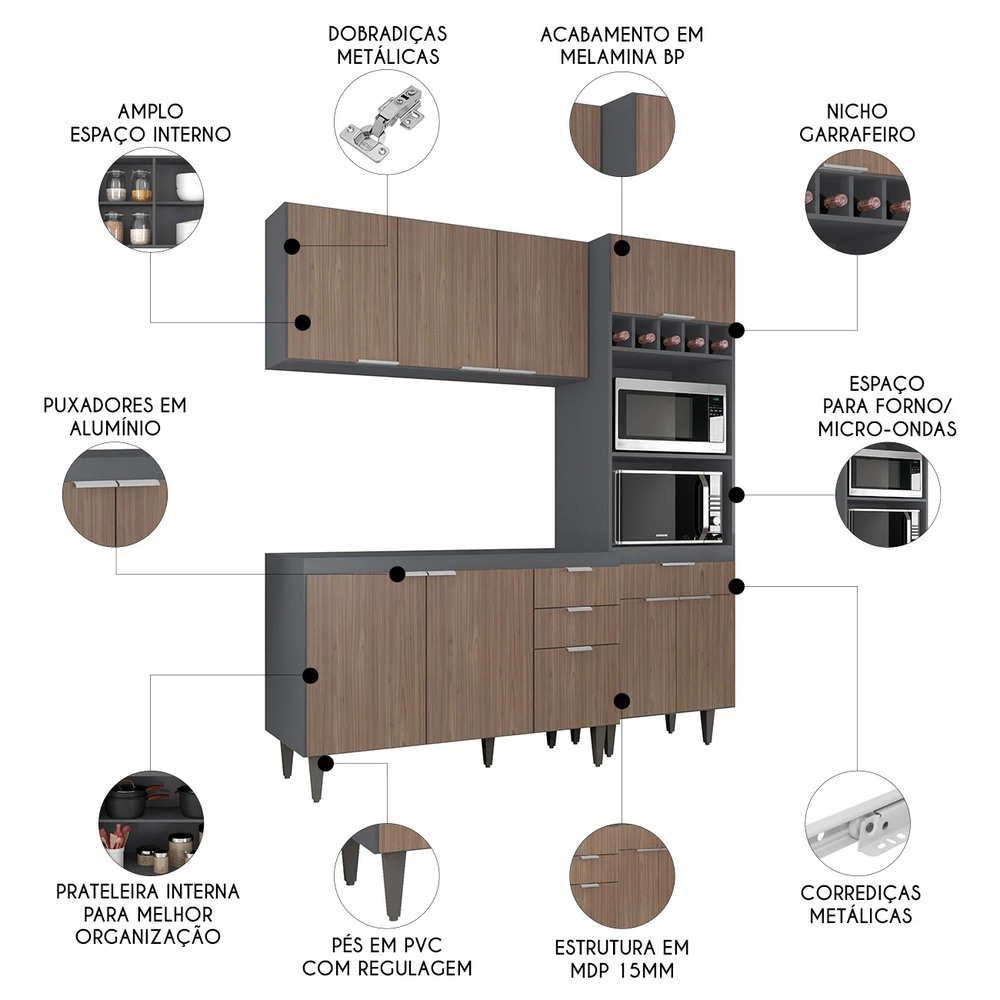 Armário de Cozinha CP02 Para Pia 120cm Pérola Z34 Grafite/Freijó - Mpozenato