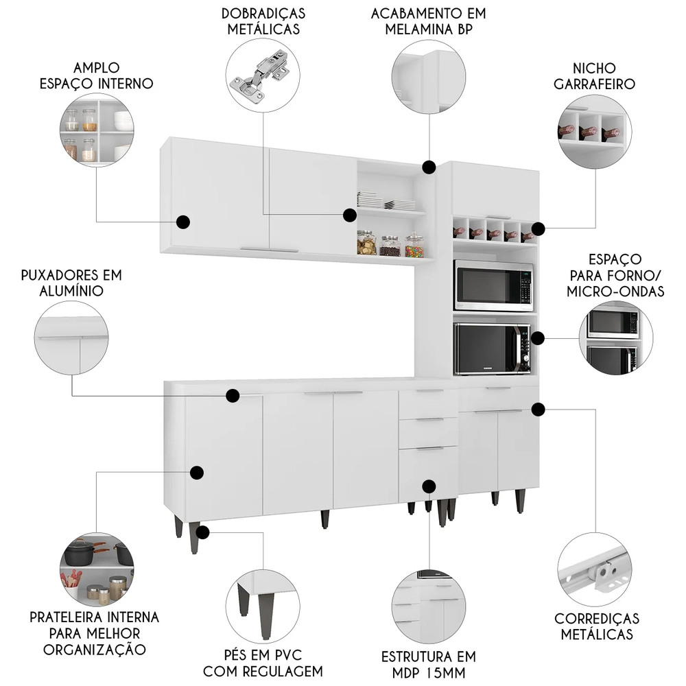 Armário de Cozinha CP02 Para Pia 150cm Pérola Z34 Branco    - Mpozenato