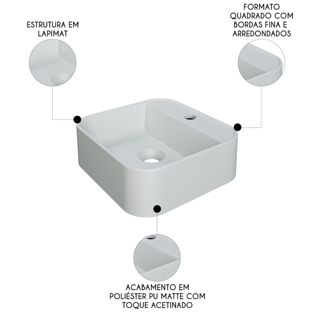 Cuba Pia Para Banheiro Quadrada 32cm Ágata C08 Cinza - Mpozenato