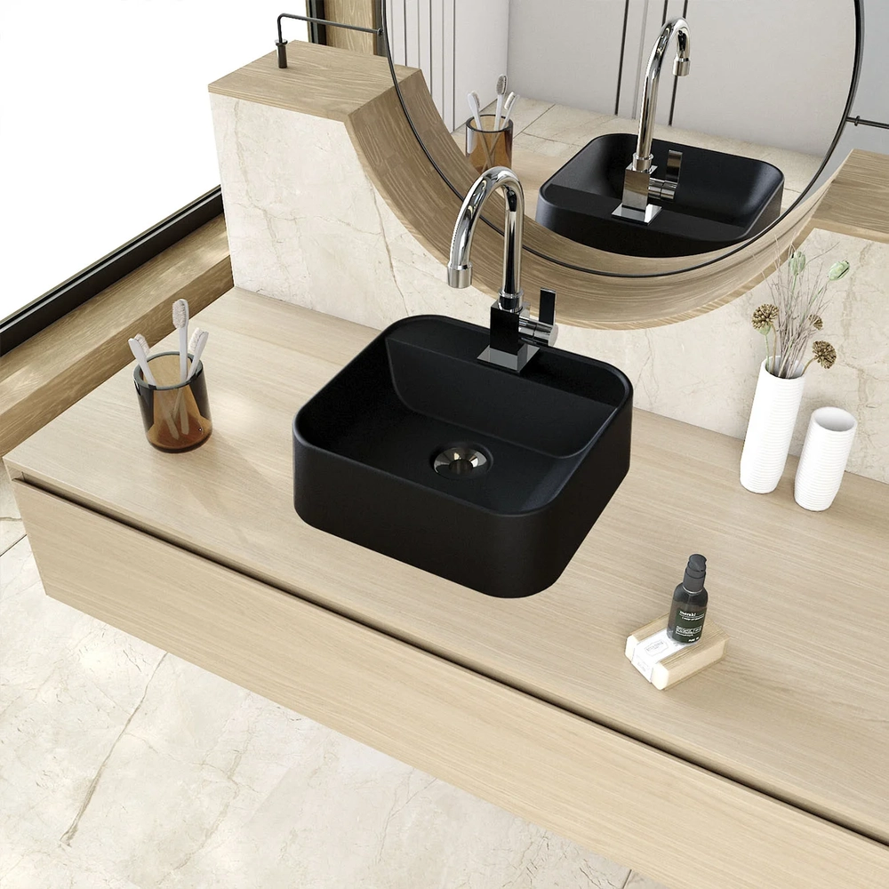 Cuba Pia Para Banheiro Quadrada 32cm Ágata C08 Preto - Mpozenato