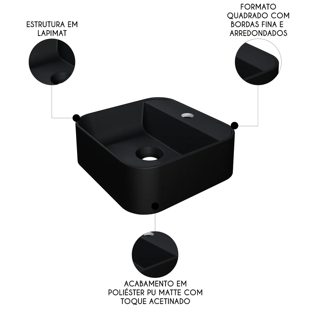 Cuba Pia Para Banheiro Quadrada 32cm Ágata C08 Preto - Mpozenato