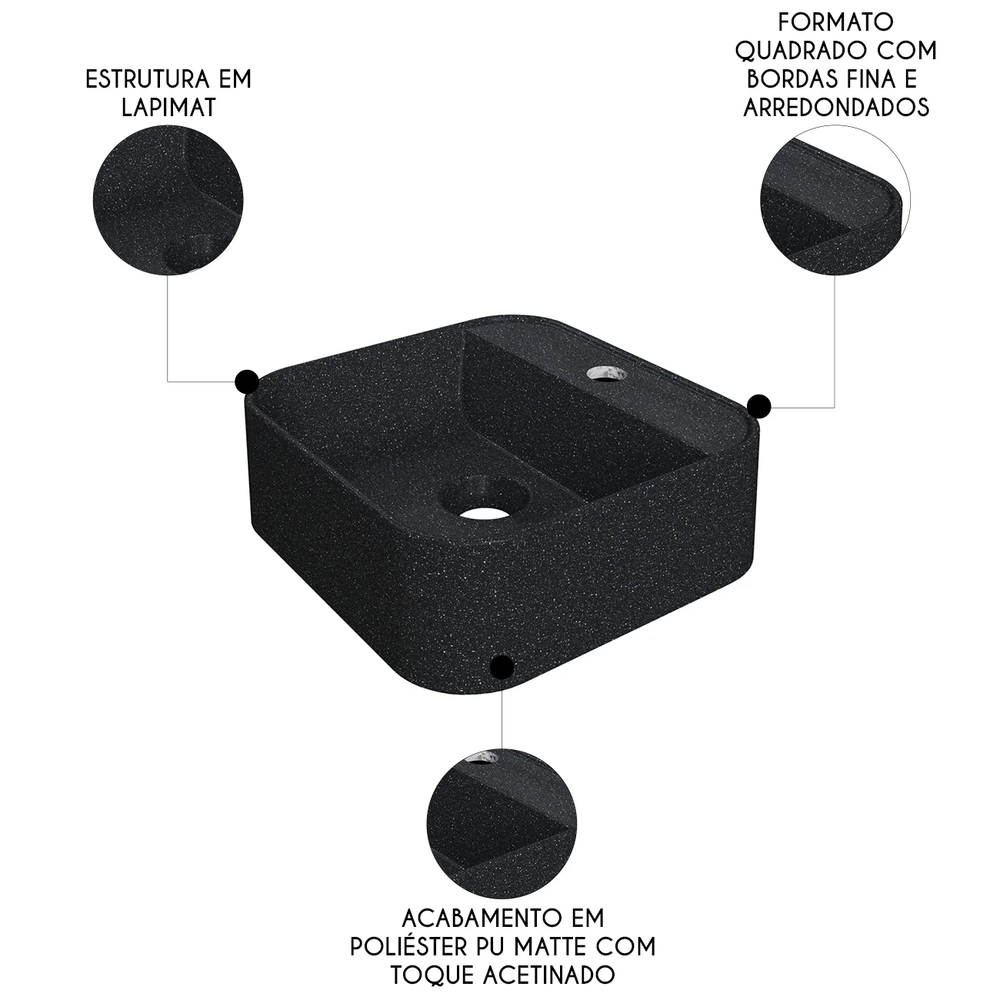 Cuba Pia Para Banheiro Quadrada 32cm Ágata C08 Preto Granit - Mpozenato