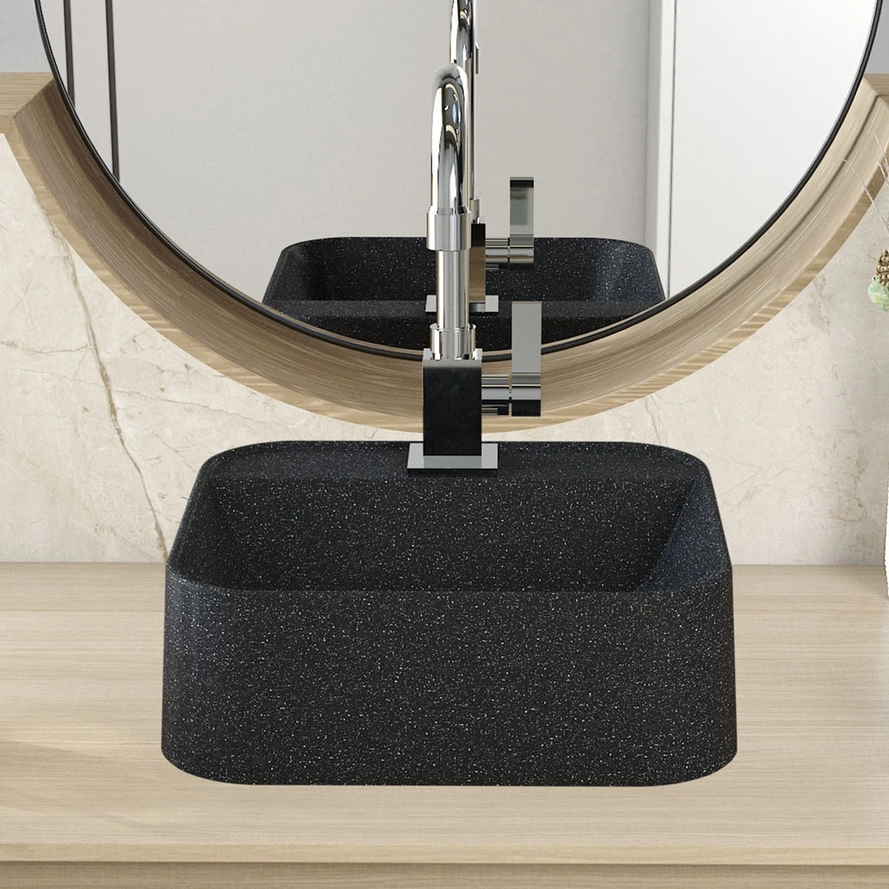 Cuba Pia Para Banheiro Quadrada 32cm Ágata C08 Preto Granit - Mpozenato
