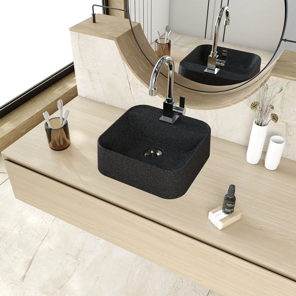Cuba Pia Para Banheiro Quadrada 32cm Ágata C08 Preto Granit - Mpozenato