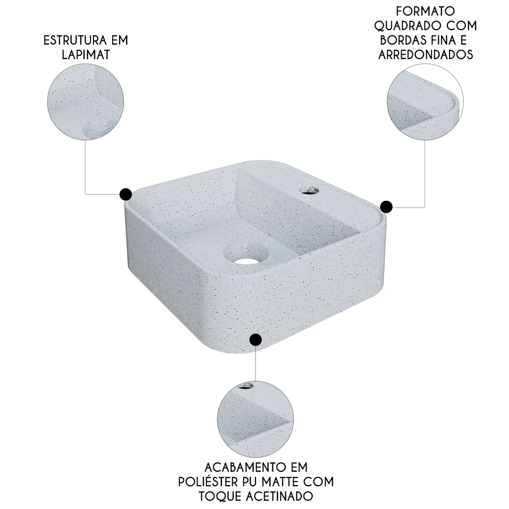 Cuba Pia Para Banheiro Quadrada 32cm Ágata C08 Branco Granit - Mpozenato