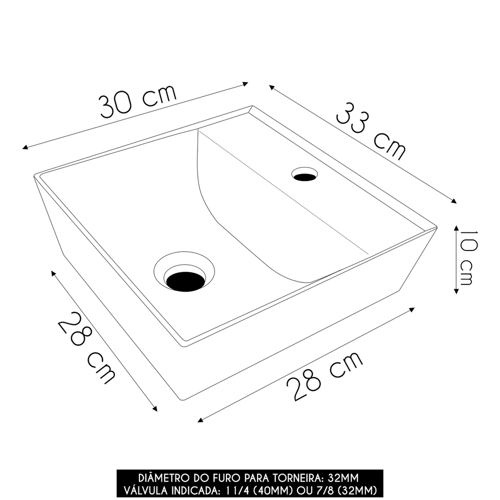 Cuba Pia de Apoio Para Banheiro Quadrada 33cm Aya C08 Bege - Mpozenato