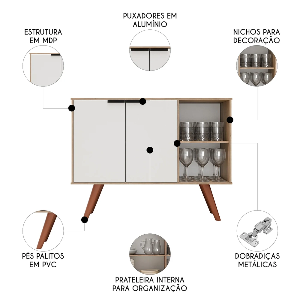 Balcão Buffet Cantinho do Café Bianca Branco/Freijó Z34     - Mpozenato