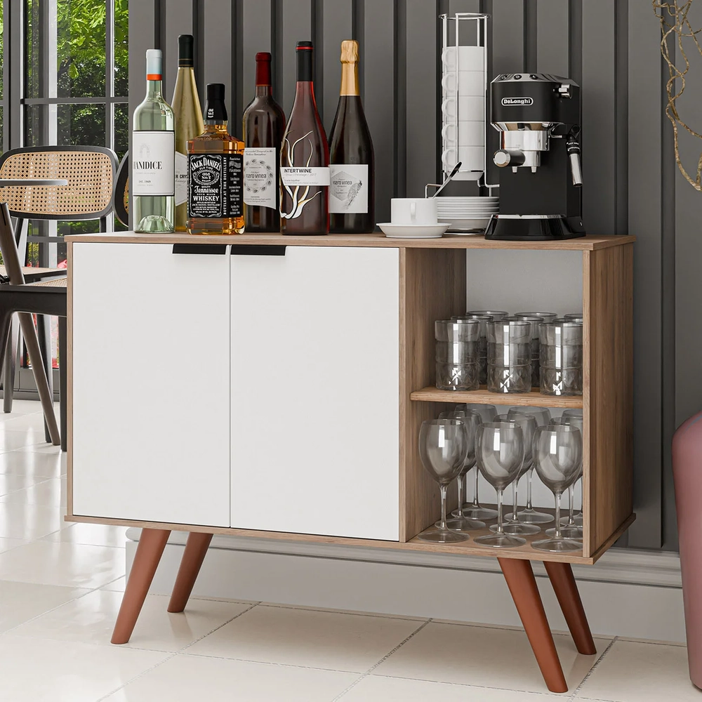 Balcão Buffet Cantinho do Café Bianca Branco/Freijó Z34     - Mpozenato