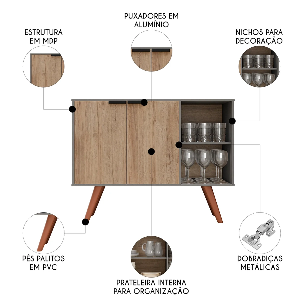 Balcão Buffet Cantinho do Café Bianca Freijó/Grafite Z34    - Mpozenato