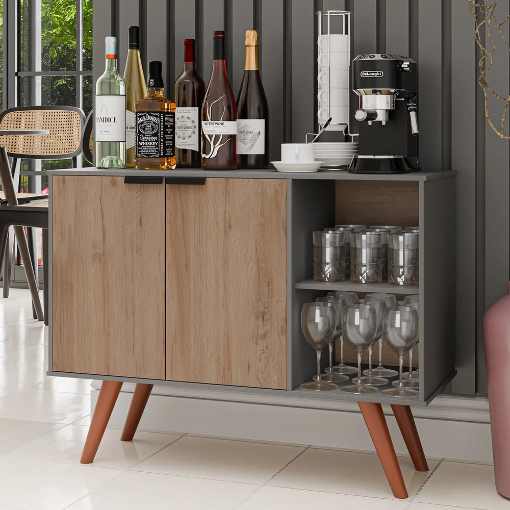 Balcão Buffet Cantinho do Café Bianca Freijó/Grafite Z34    - Mpozenato