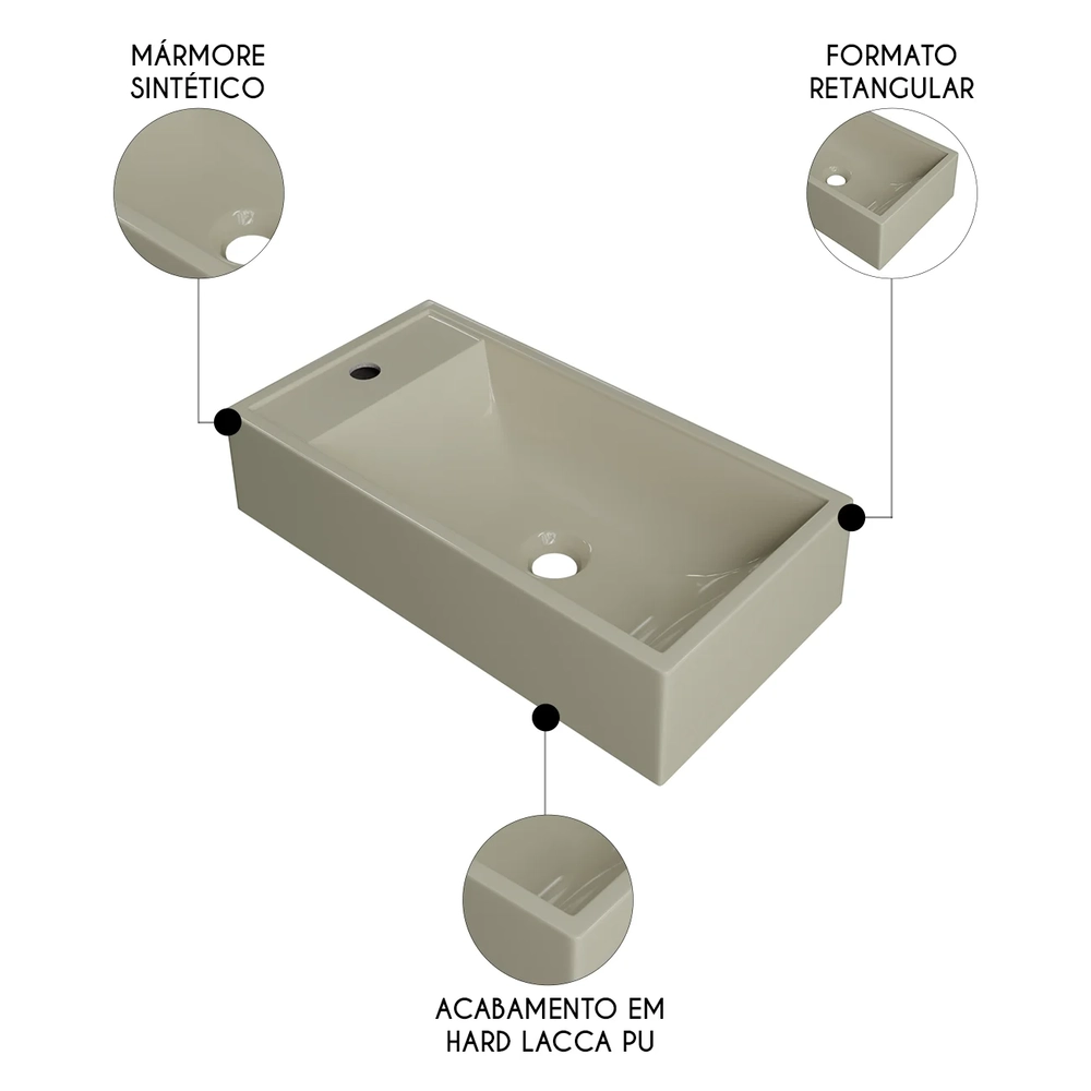 Cuba Pia de Apoio Para Banheiro Retangular 54cm Alva C08 Bege - Mpozenato