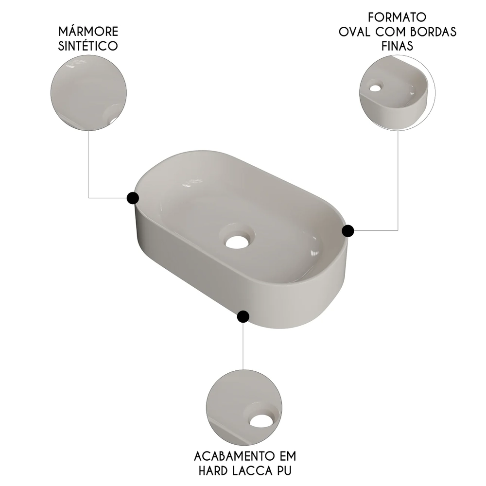 Cuba Pia de Apoio Para Banheiro Oval 43cm Hera C08 Bege - Mpozenato
