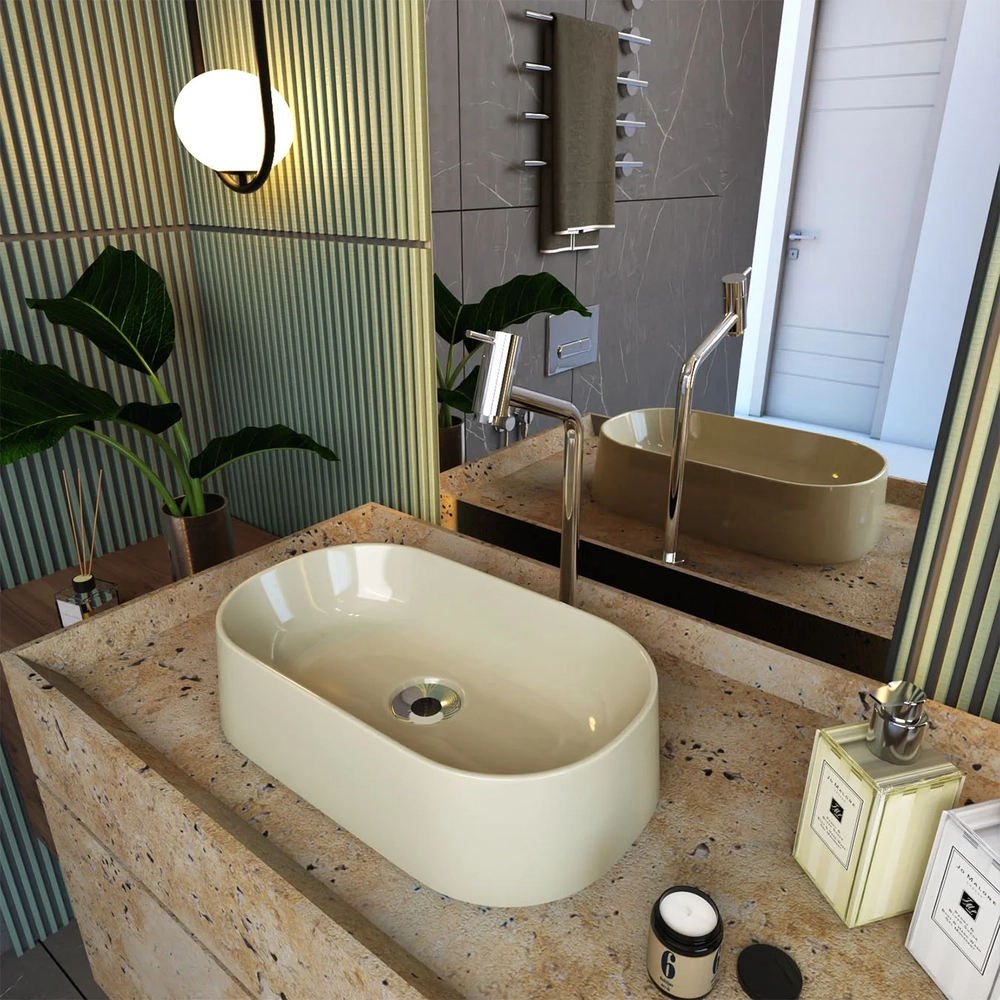 Cuba Pia de Apoio Para Banheiro Oval 43cm Hera C08 Bege - Mpozenato