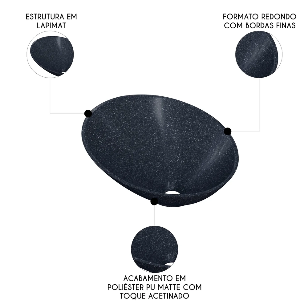 Cuba Pia Para Banheiro Meia Lua 39cm Thaís C08 Preto Granit - Mpozenato