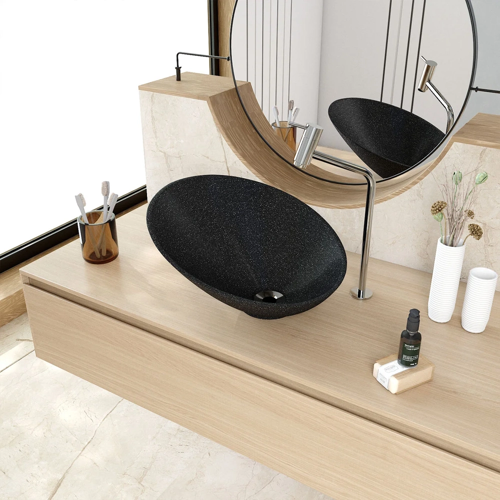 Cuba Pia Para Banheiro Meia Lua 39cm Thaís C08 Preto Granit - Mpozenato