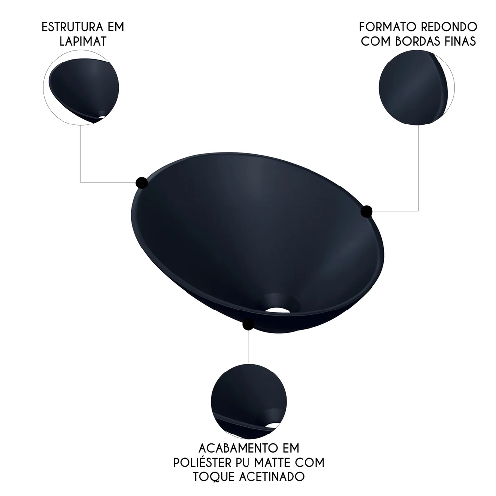 Cuba Pia Para Banheiro Meia Lua 39cm Thaís C08 Preto - Mpozenato
