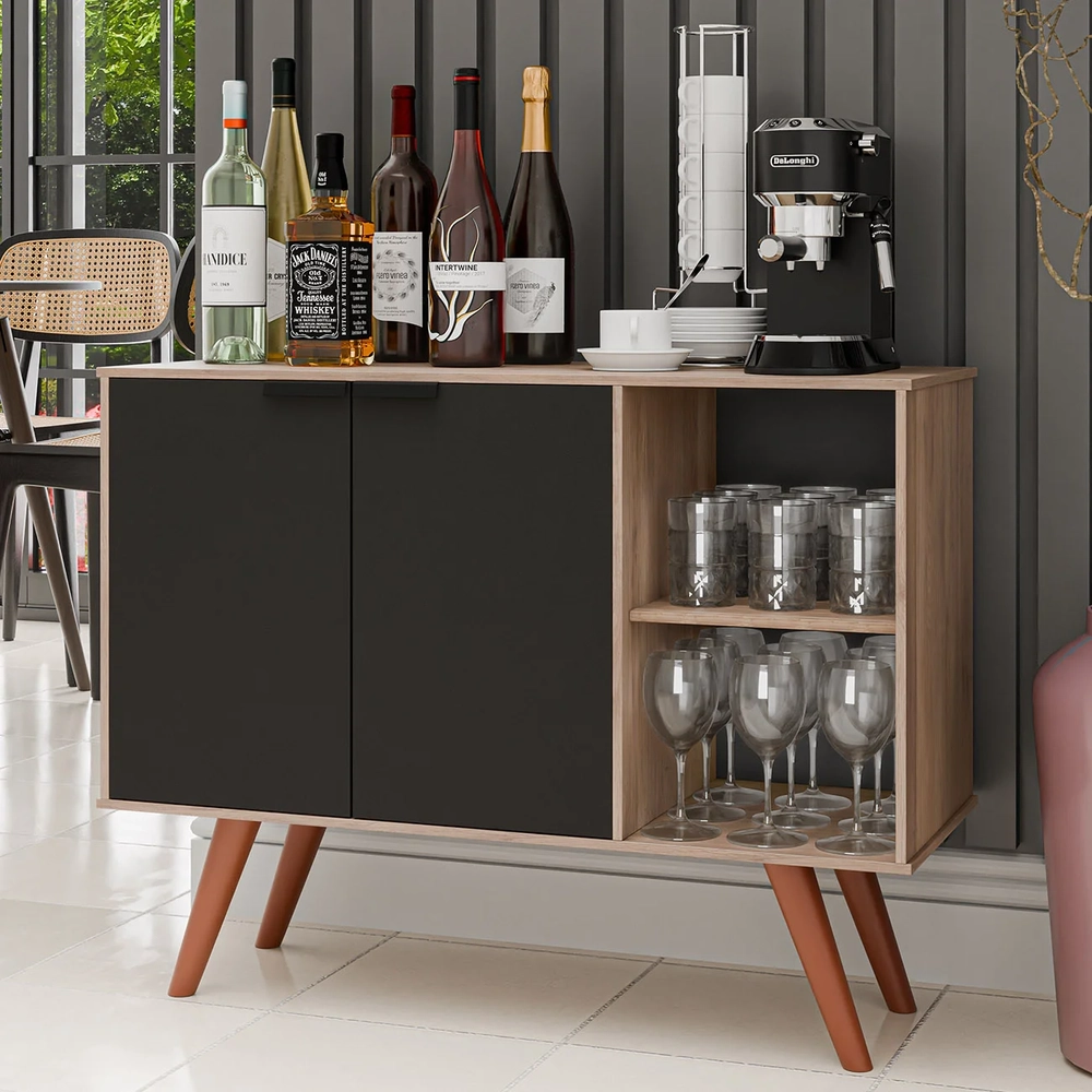 Balcão Buffet Cantinho do Café Bianca Preto/Freijó Z34      - Mpozenato