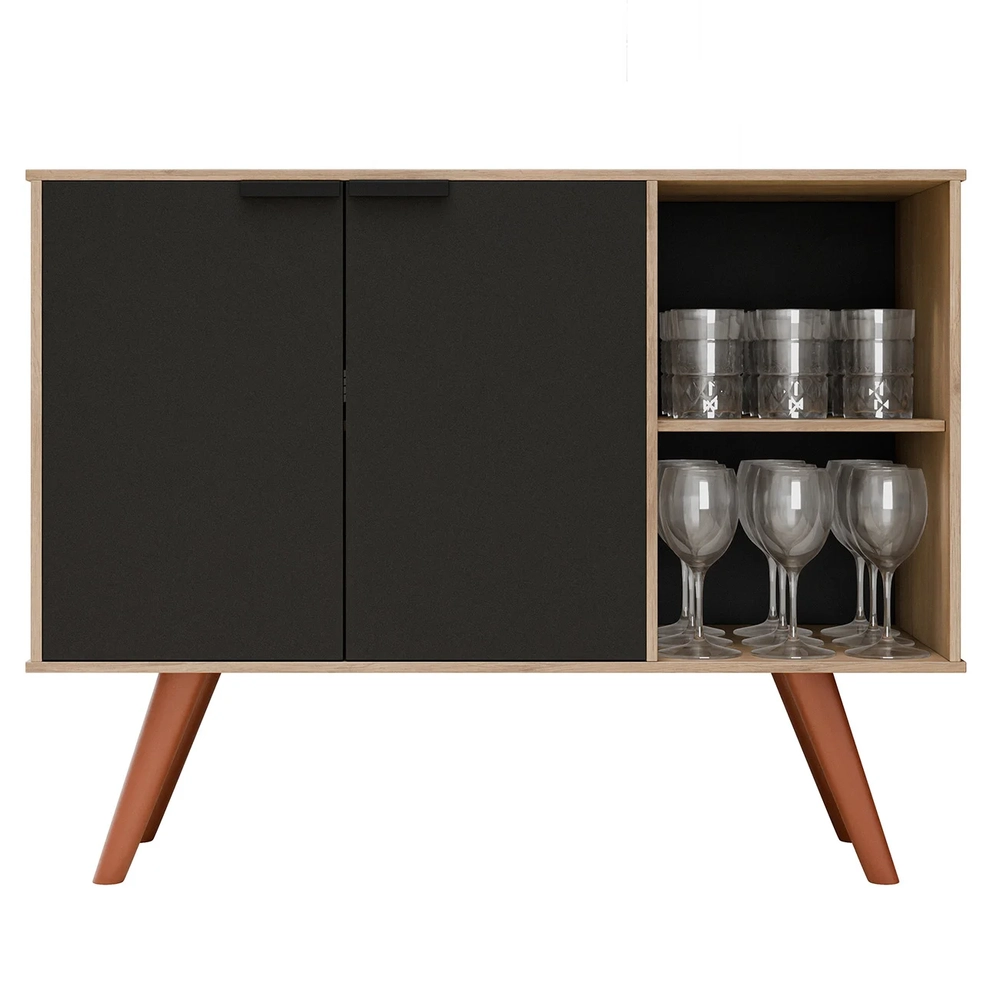 Balcão Buffet Cantinho do Café Bianca Preto/Freijó Z34      - Mpozenato