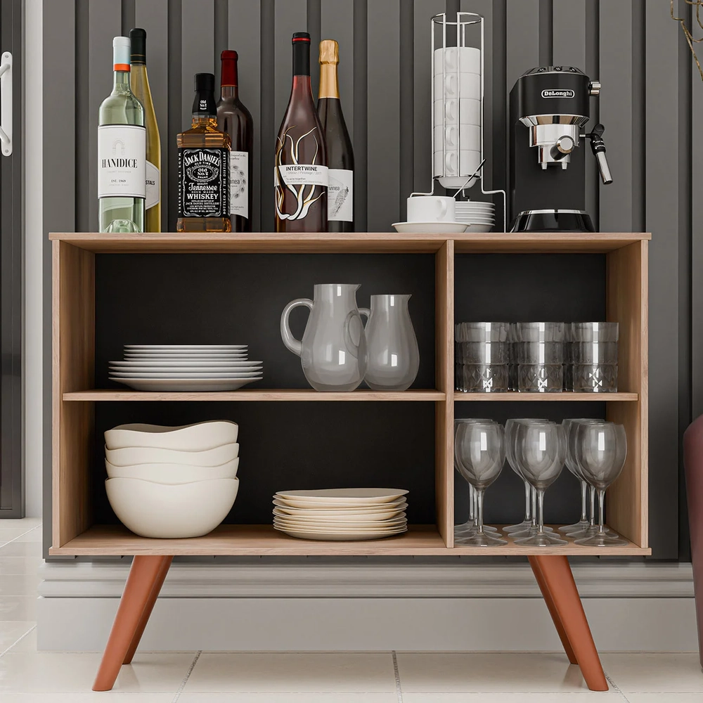 Balcão Buffet Cantinho do Café Bianca Preto/Freijó Z34      - Mpozenato