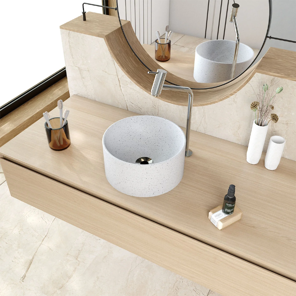 Cuba Pia Para Banheiro Redonda 30cm Celine C08 Branco Granit - Mpozenato