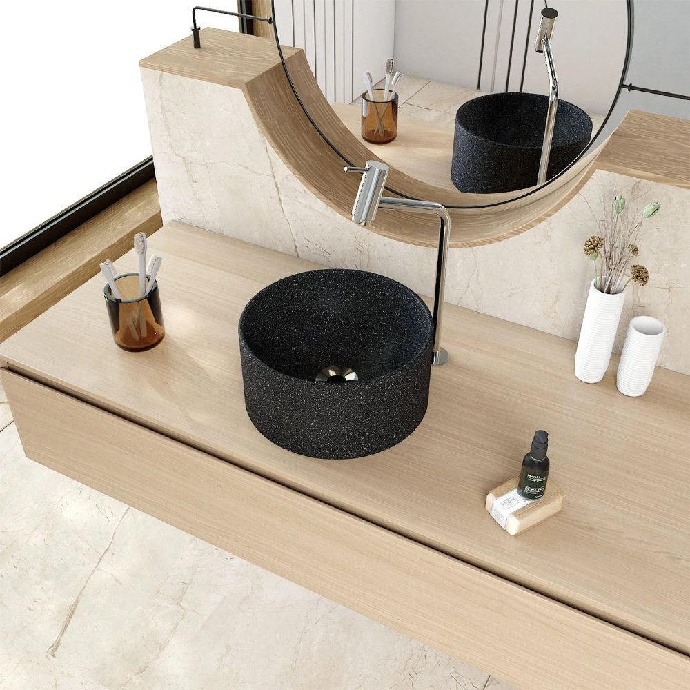 Cuba Pia Para Banheiro Redonda 30cm Celine C08 Preto Granit - Mpozenato