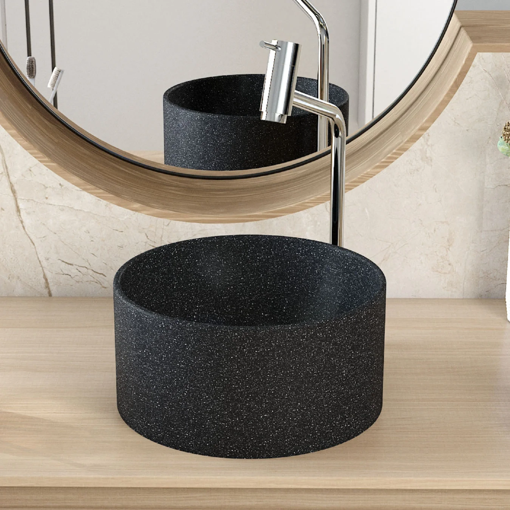 Cuba Pia Para Banheiro Redonda 30cm Celine C08 Preto Granit - Mpozenato