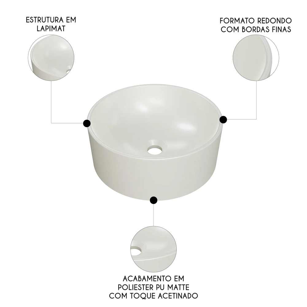 Cuba Pia Para Banheiro Redonda 34cm Sara C08 Bege - Mpozenato