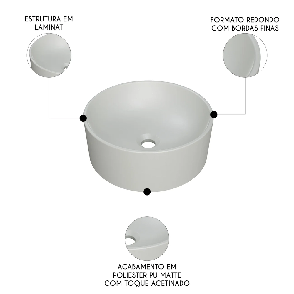 Cuba Pia Para Banheiro Redonda 34cm Sara C08 Cinza - Mpozenato