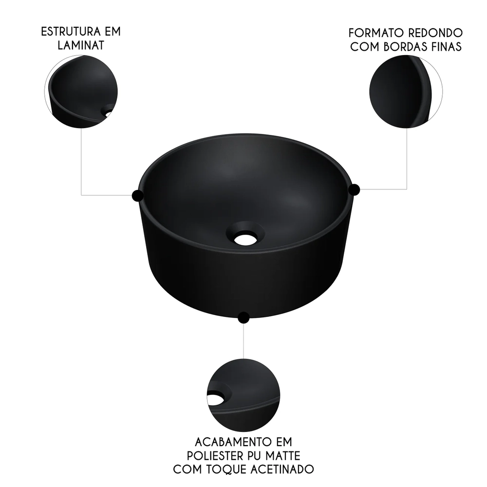 Cuba Pia Para Banheiro Redonda 34cm Sara C08 Preto - Mpozenato