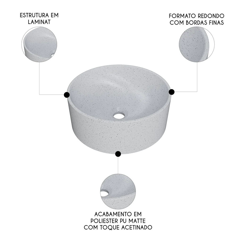 Cuba Pia Para Banheiro Redonda 34cm Sara C08 Branco Granit - Mpozenato