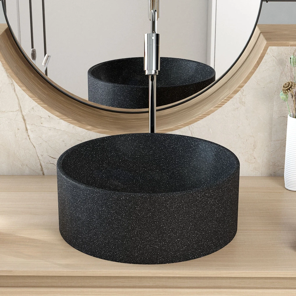 Cuba Pia Para Banheiro Redonda 34cm Sara C08 Preto Granit - Mpozenato